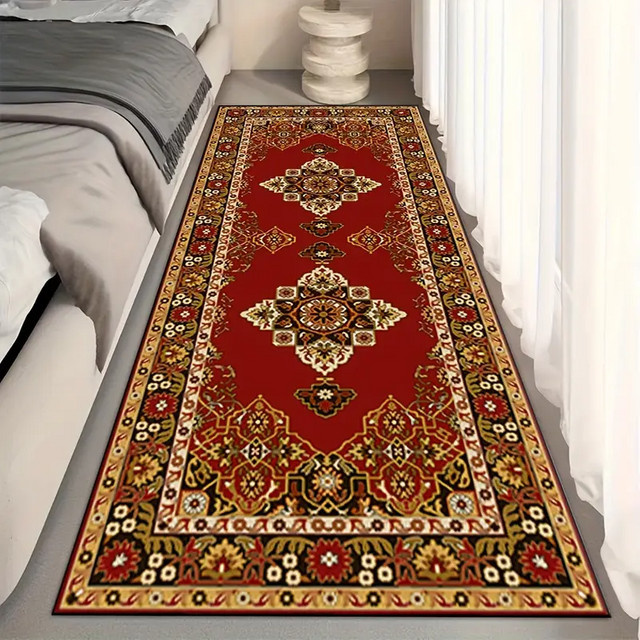 VIKAMA Laufmatte im orientalischen Stil, rote Teppichmatte für Schlafzimmer, Flur oder Küche, pflegeleicht - Bild 1