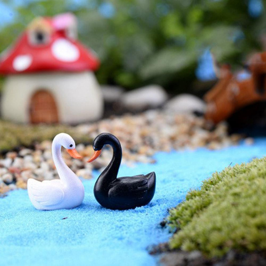 FuxingEl Liebesenten Figur Schwarz-Weiß als DIY Tier-Statue und Vogel-Ornament für die Gartendekoration oder als Tischdekoration - Bild 3