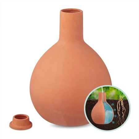 Relaxdays Olla aus Keramik in Terrakotta, wasserdurchlässige unterirdische Bewässerung mit Deckel, Farbe: Braun/Orange, B/T/H: 35 x 26 cm