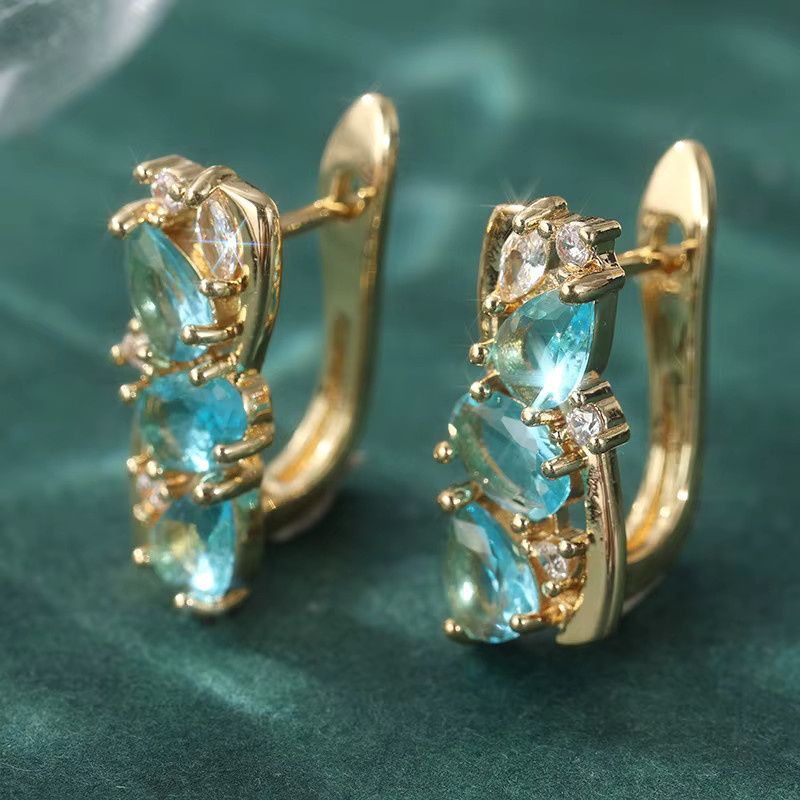 YoYo Hängeohrringe, Gold, blauer Zirkonia, Damen - Bild 2