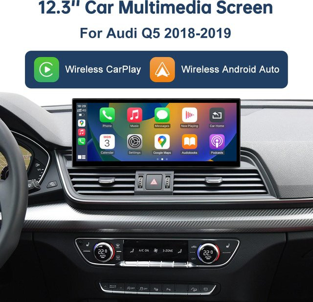 Road Top 12,3 Zoll Multimedia-Display-Touchscreen für Audi Q5 MIB 2018-2019 mit Wireless Carplay, Android Auto, Airplay und Miracast in Schwarz - Bild 1
