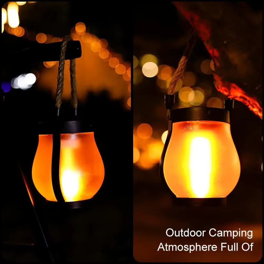 USB wiederaufladbare Campingleuchte mit Solar-Flammenlicht, 800 Lumen, IPX4 wasserdicht, schwarze Hängelaterne mit 1200 mAh Akku und warmweißem Licht - Bild 2