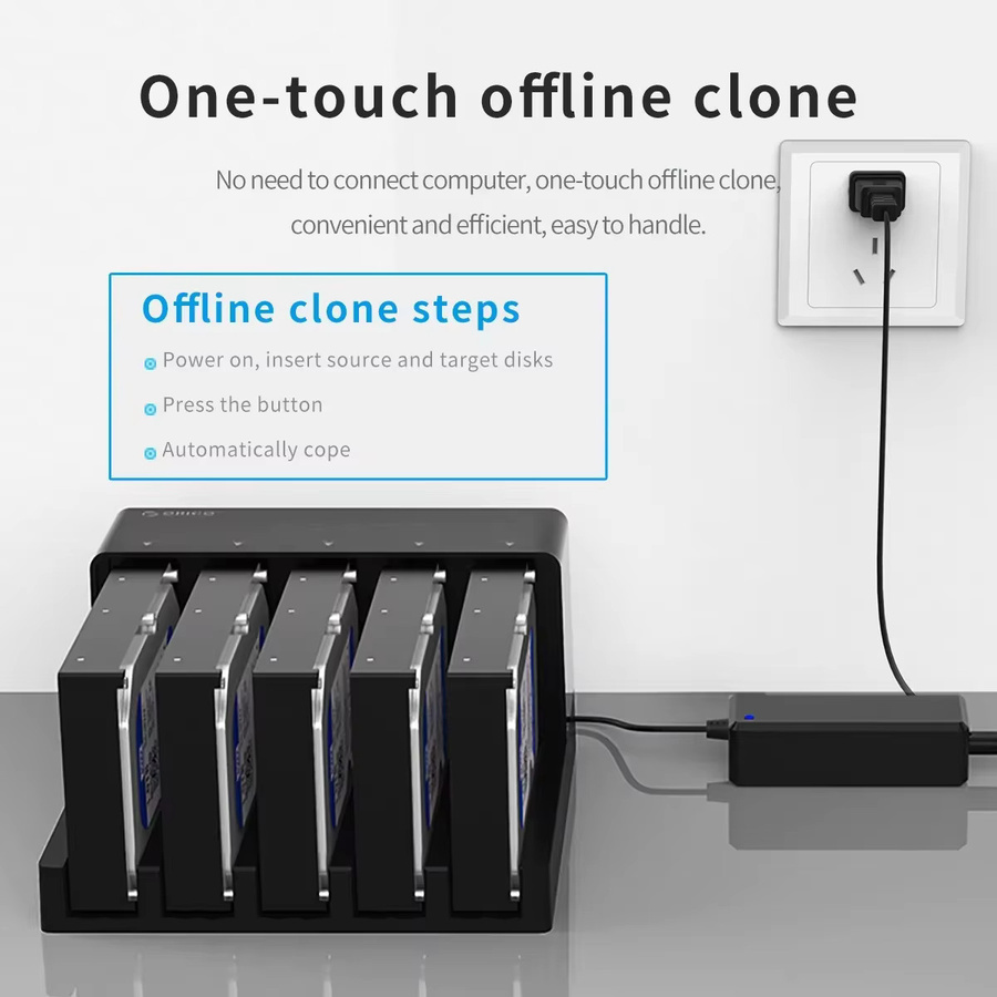 ORICO 5-Bay Festplattengehäuse mit Klonfunktion, USB 3.0 Dockingstation für 2,5 und 3,5 Zoll SATA SSD/HDD, Schwarz - Bild 3