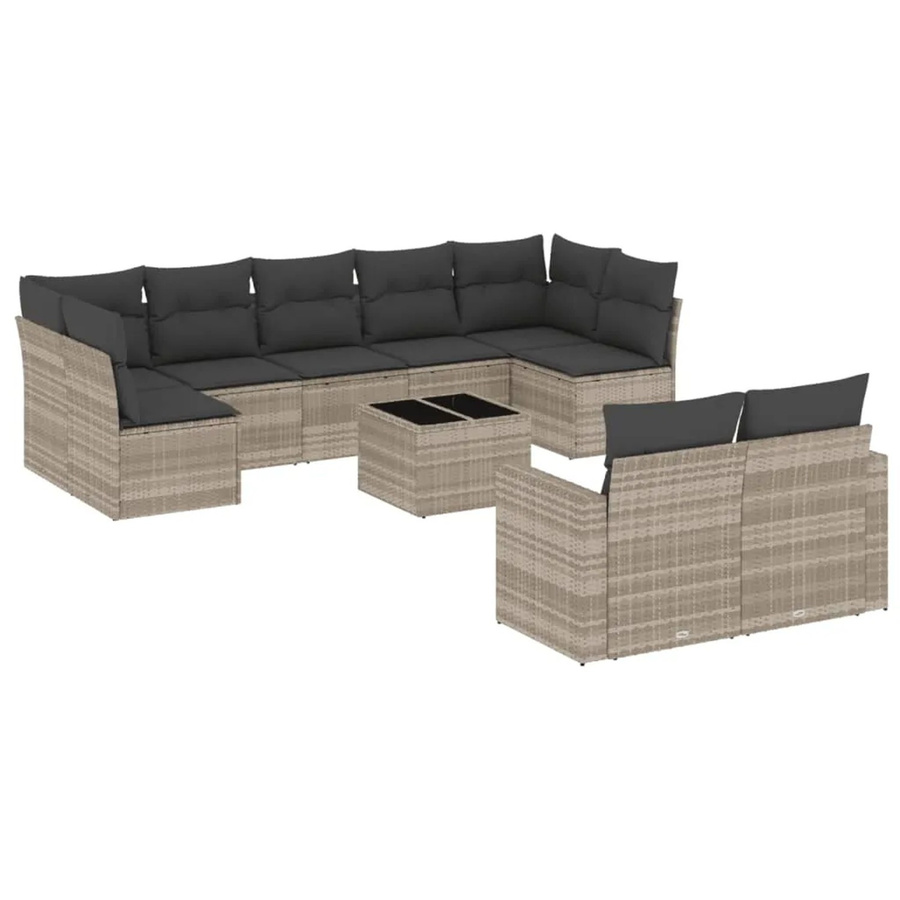 vidaXL 10-tlg. Garten-Sofagarnitur in U-Form aus Polyrattan mit Kissen in Hellgrau - Bild 2