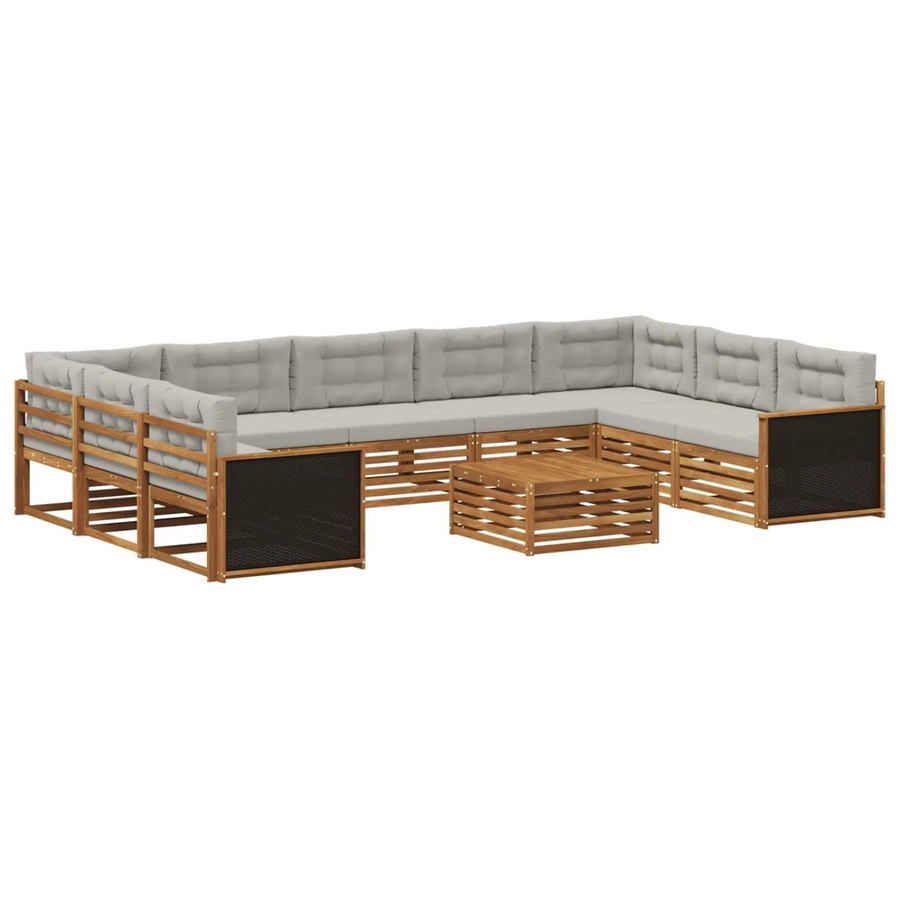 vidaXL Outdoor-Sofagarnitur aus Akazienholz mit 10 Kissen in Natur und Hellgrau - Bild 2