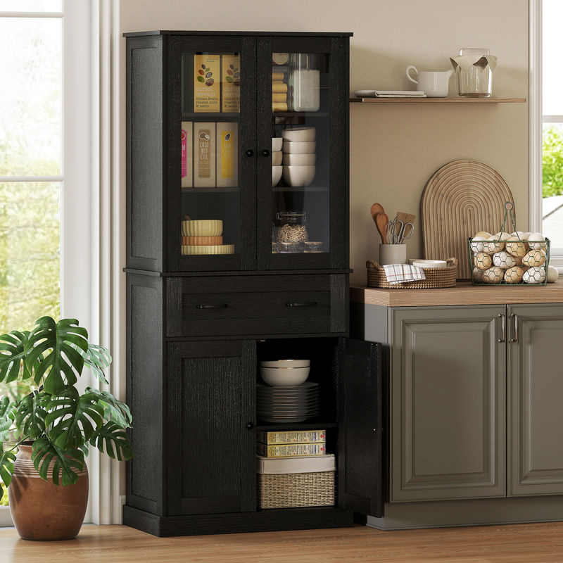 HOMCOM Küchenschrank Hochschrank Buffetschrank mit Acryltüren und Schublade, Schwarz, B/T/H: 76 x 40 x 182,5 cm - Bild 2