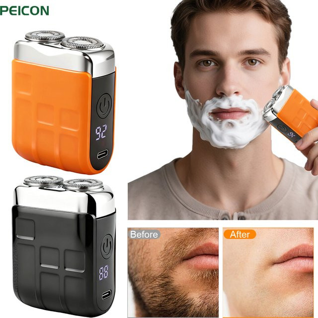 peicon Elektrorasierer für Herren, Doppelkopf-Klinge, Schwarz-Orange - Bild 1