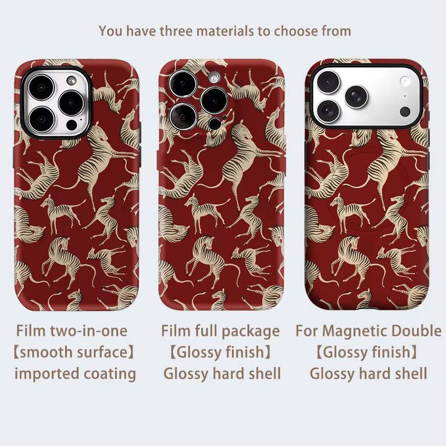 Robuste Handyhülle mit Zebramuster von Potdemiel für iPhone 17 16 15 14 13 Pro Max Plus, Mehrfarbig (Rot) - Bild 2
