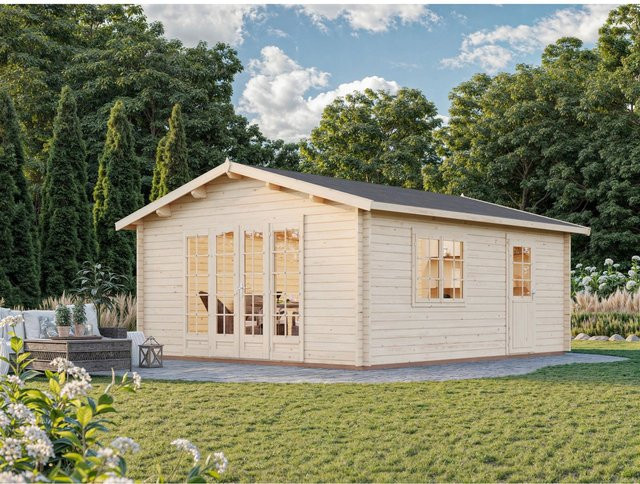 Palmako Irene Blockbohlenhaus aus Fichtenholz mit Satteldach in Braun, B/H/T: 514 x 287 x 598 cm - Bild 1