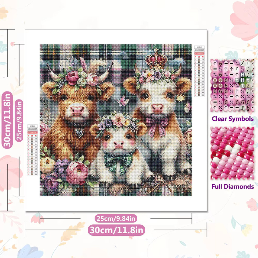 EverShine DIY Diamant-Mosaik Set Kuh mit Blumen, Voll-Diamant-Malerei mit runden Steinen in Multicolour, Wanddeko - Bild 2