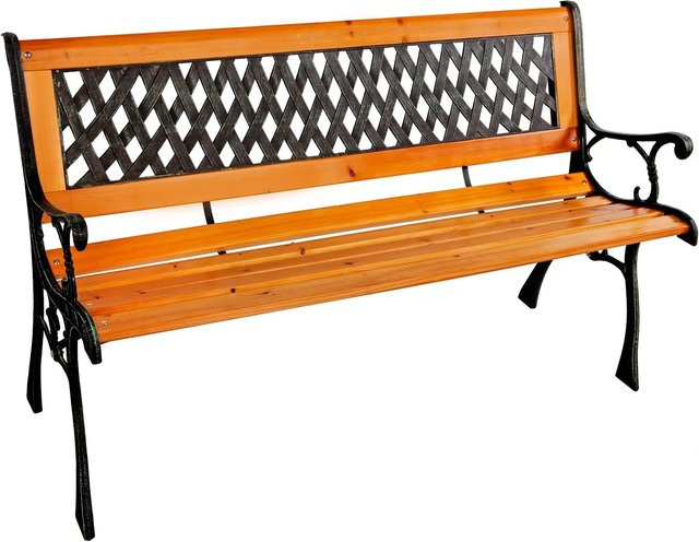 Mojawo Gartenbank aus Massivholz und Stahl in Braun und Schwarz, B/T/H: 125 x 52 x 74 cm - Bild 1