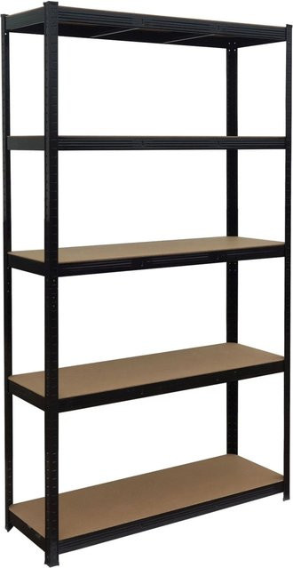 Relaxdays Schwerlastregal mit 5 Böden aus Stahl und MDF, höhenverstellbar und teilbar, Schwarz-Braun, B/T/H: 120 x 50 x 200 cm - Bild 1