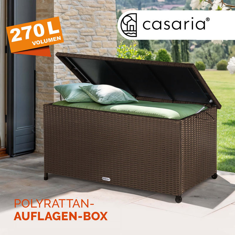 CASARIA Gartenbox aus Polyrattan in Braun mit Griffen und Rollen, B/T/H: 117 x 53 x 60 cm - Bild 2