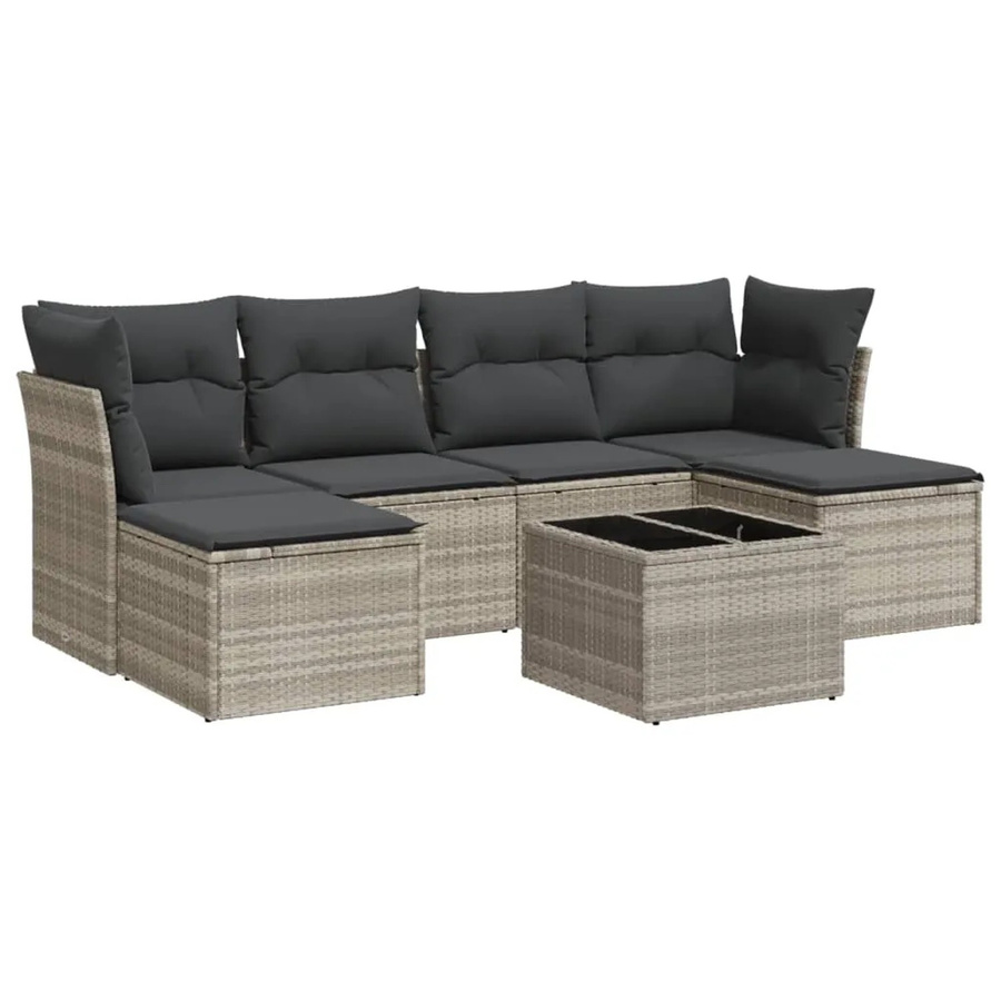 vidaXL 7-teilige Garten-Sofagarnitur aus Poly-Rattan mit Kissen in Hellgrau - Bild 2