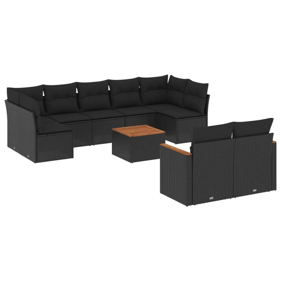 vidaXL 10-teilige Garten-Sofagarnitur in L-Form aus schwarzem PE-Rattan mit Kissen und pulverbeschichtetem Stahlgestell - Bild 2
