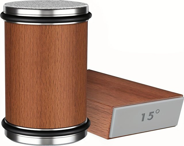 ZIDLI Schärfset mit Rollschleifer und Holzgehäuse in Braun mit Winkelführungen für 15° und 20° sowie Schleifscheiben für Küchenmesser (240, 400, 1000, 1500#) - Bild 1