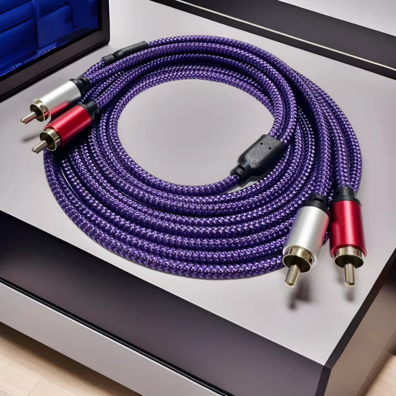 Stereo-Audio-Verlängerungskabel mit 2 RCA-Steckern auf 2 RCA-Stecker in Lila mit Nylon-Geflecht - Bild 2