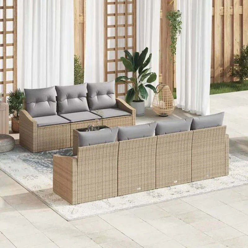 Vidaxl Garten-Sofa-Set aus Polyrattan mit 8 Kissen in Beige und Grau, B/T/H: 55 x 55 x 37 cm - Bild 1