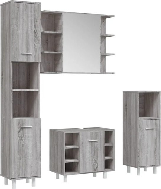 vidaXL 4-teiliges Badmöbel-Set modern Grau Sonoma Holzoptik mit Waschtischunterschrank, Hochschrank und Wandunterschrank - Bild 1