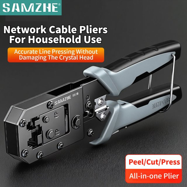 SAMZHE RJ45 Crimpzange für Ethernet LAN Kabel mit Cutter und Stripper in Schwarz - Bild 1
