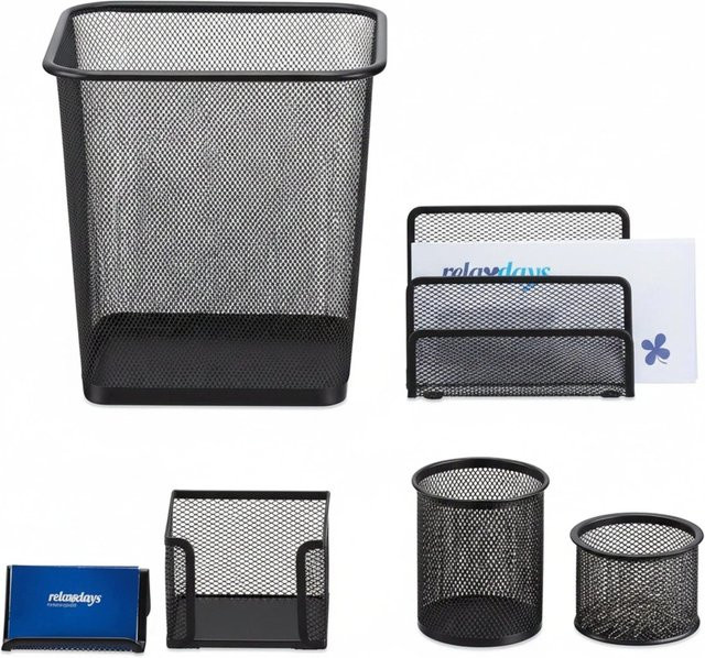 Relaxdays Schreibtisch Organizer Set aus Metallgeflecht in Schwarz, 6-teilig - Bild 1