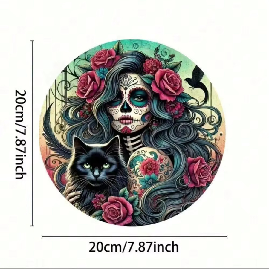 CIFBUY Vintage-Skelett Wandkunst aus Aluminium, rundes Metallschild in Multicolour für Bar, Garage oder Halloween-Dekoration - Bild 2