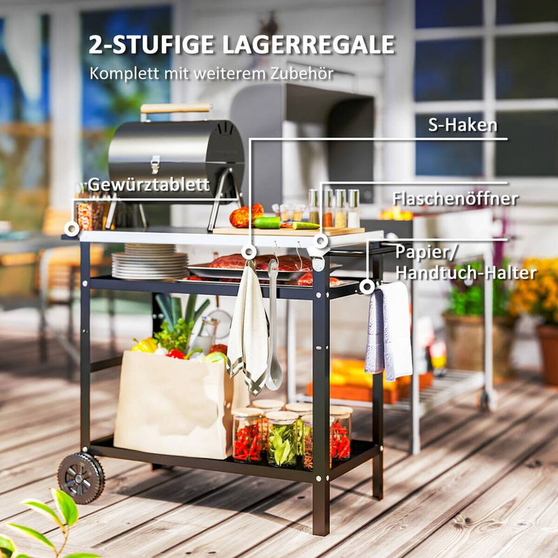 Outsunny Grillwagen aus Edelstahl mit 3 Etagen und Hülle, höhenverstellbarer Servierwagen für den Garten, Schwarz, B/T/H: 100 x 52 x 80 cm - Bild 4