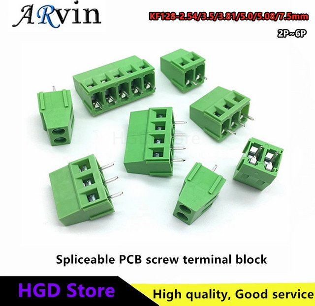 10 Stück Arvin PCB-Klemmenblock DG/KF128 Schraubtyp in Grün mit verschiedenen Polzahlen und Rastermaßen 2,54mm bis 7,5mm - Bild 1