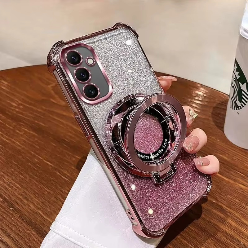 Glitzernde magnetische Schutzhülle für Samsung Galaxy A57 A56 A55 A54 Serie in Transparent Gold mit Airbag-Schutz - Bild 3