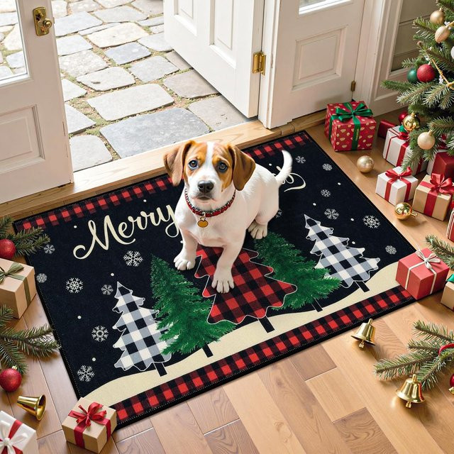 VIKAMA Weihnachtsteppich als rutschfeste und wasserabsorbierende Bodenmatte für Eingangsbereich oder Badezimmer, Mehrfarbig, B/T: 60 x 40 cm - Bild 1