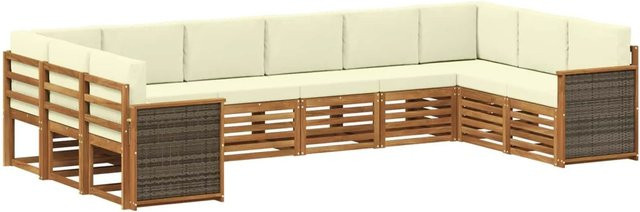 vidaXL Ecksofa Set in L-Form aus Akazienholz mit Kissen in Natur und Creme - Bild 1