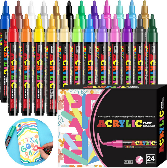 Kolorowys Acrylmarker Set in Multicolour mit 2 mm bis 3 mm Spitze für Steine, Keramik, Glas, Holz und Stoff - Bild 1