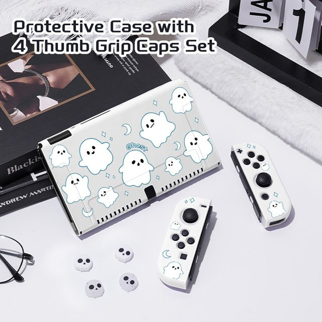 White Ghost Schutzhüllen-Bundle mit 4 Grip Caps für deine Nintendo Switch OLED in Weiß und Blau - Bild 1