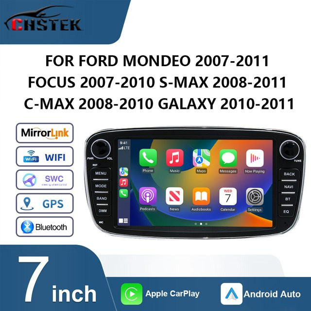 CHSTEK Autoradio mit WIFI und Carplay für Ford Mondeo, Focus, S-Max, C-Max und Galaxy in Schwarz - Bild 1