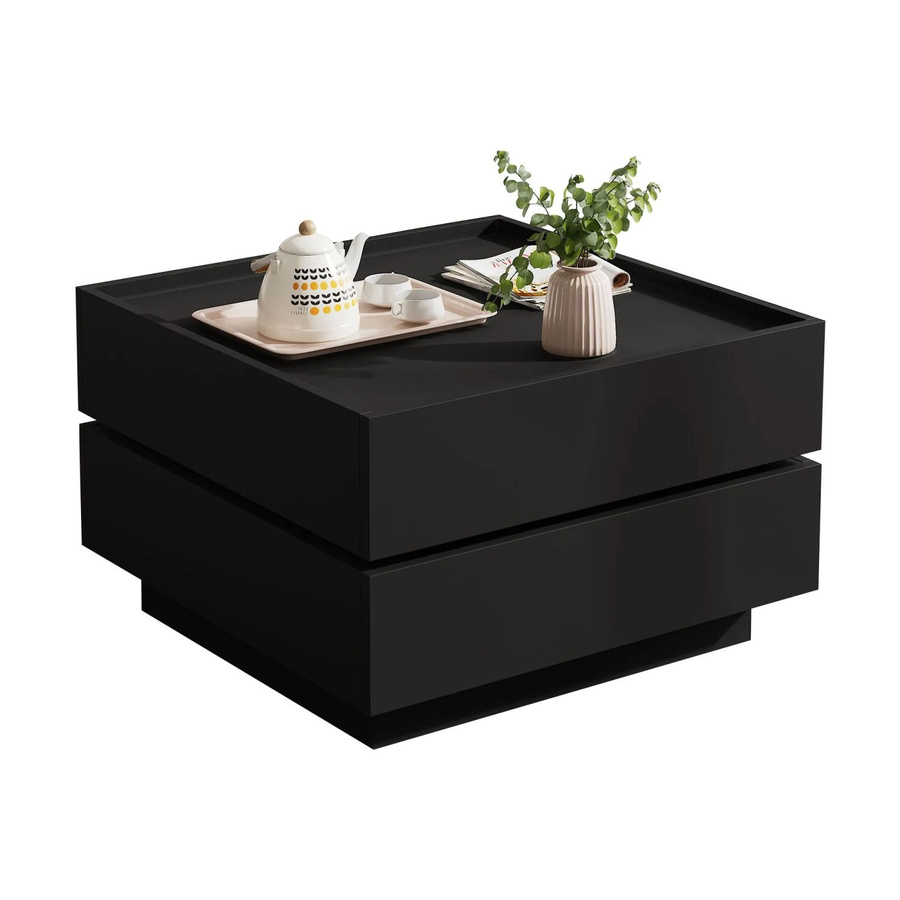 okwish Couchtisch mit Drehfunktion und Stauraum in Schwarz, B/T/H: 60 x 60 x 38 cm - Bild 2
