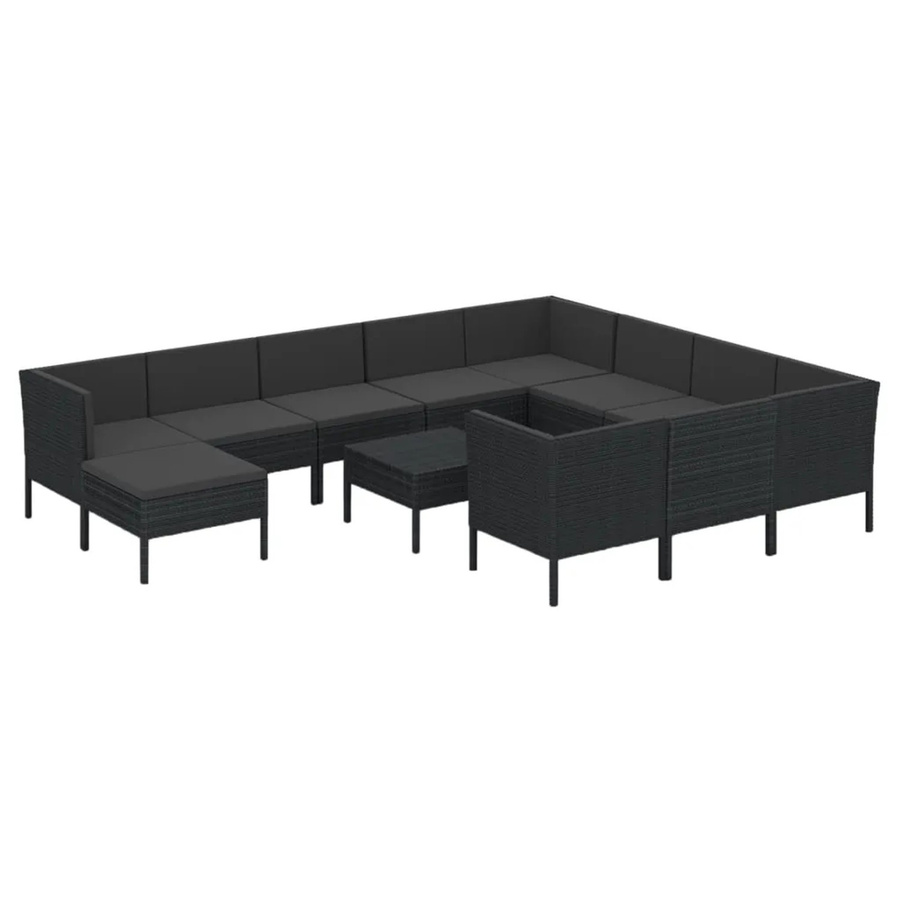 vidaXL 12-tlg. Garten-Lounge-Set in U-Form aus Poly-Rattan und pulverbeschichtetem Stahl mit Auflagen in Schwarz - Bild 2