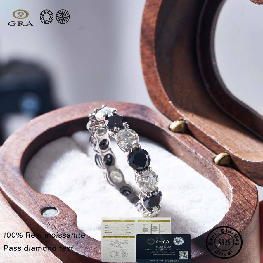 Ring 925 Silber, Moissanit, schwarz-weiß, 7 Karat - Bild 1