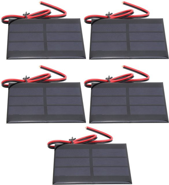 TOMTOP JMS 5er Set Mini-Solarpanel-Batteriezellenplatinenmodul mit 30 cm Draht, Schwarz, B/H/T: 80 x 60 x 3 mm, 0,65 W, 1,5 V - Bild 1