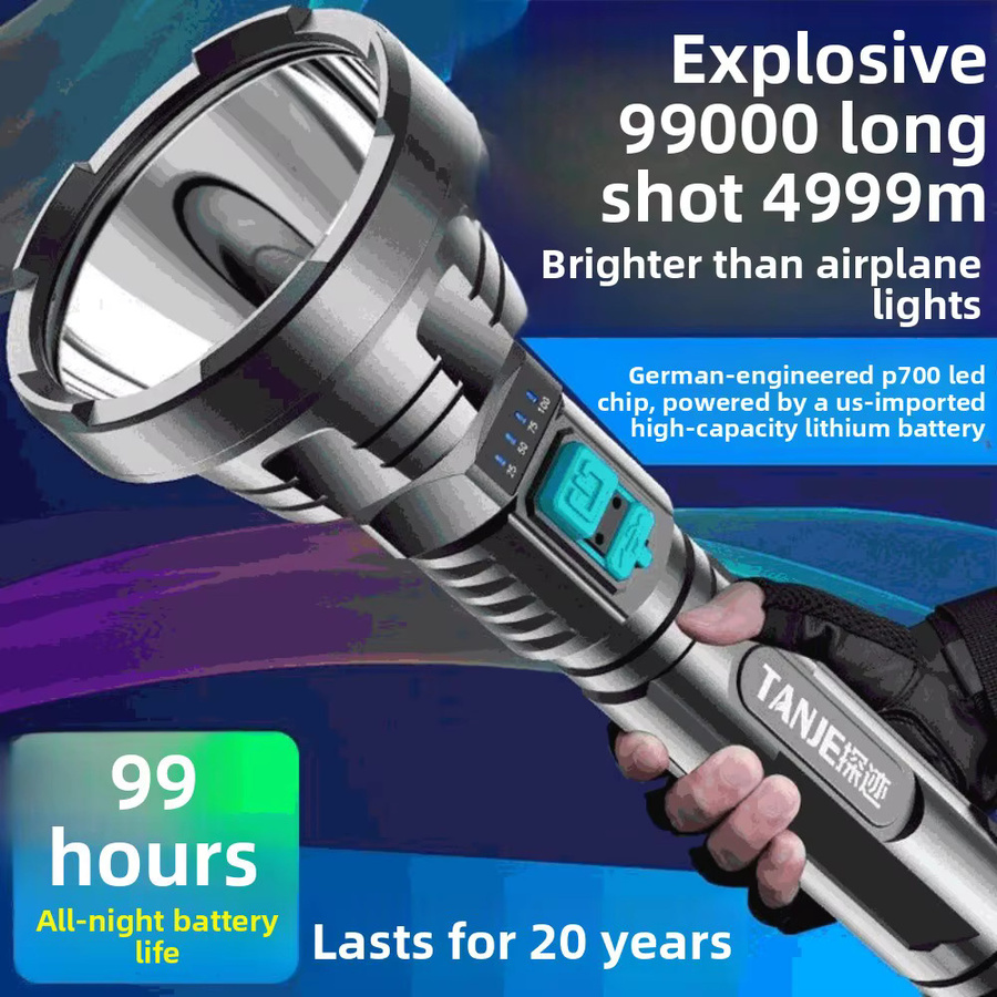 Taktische wiederaufladbare LED-Taschenlampe aus Metall in Schwarz für Heim und Outdoor - Bild 2