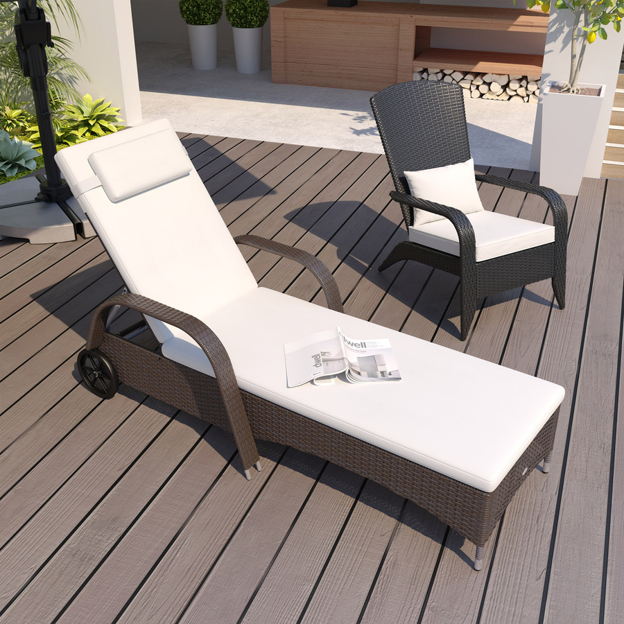 Outsunny Gartenliege aus Polyrattan und Metall mit Rollen und Kissen, Braun/Beige, B/H/L: 73 x 30-103 x 200 cm - Bild 2