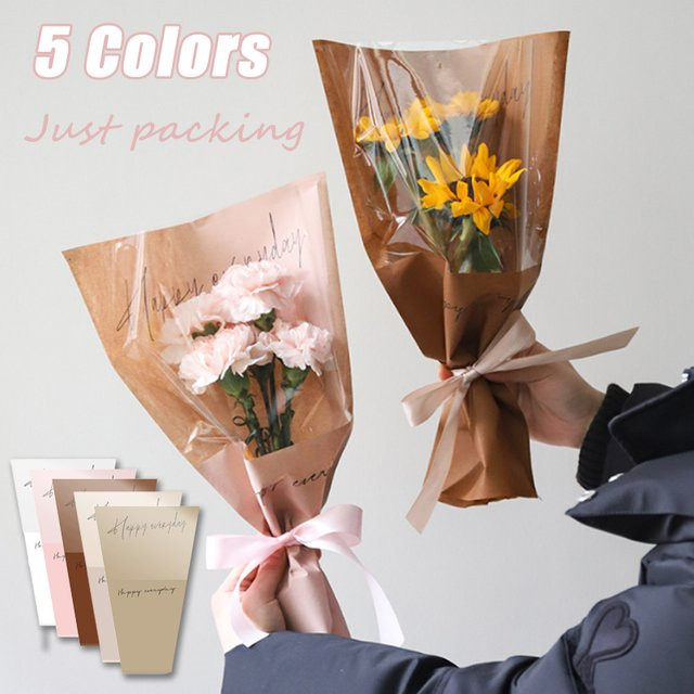 Durchsichtige Blumenverpackungsbeutel aus Kunststoff mit einzelnen Rosenärmeln in Pink für deinen Blumenstrauß zum Valentinstag - Bild 1