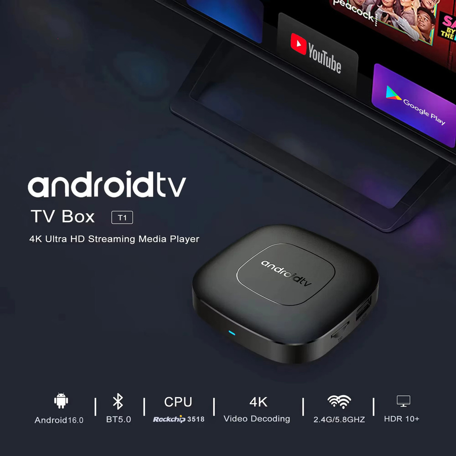 Mortal TV Box T1 Android 16 4K Media Player mit 8 GB RAM und 128 GB ROM in Schwarz - Bild 2