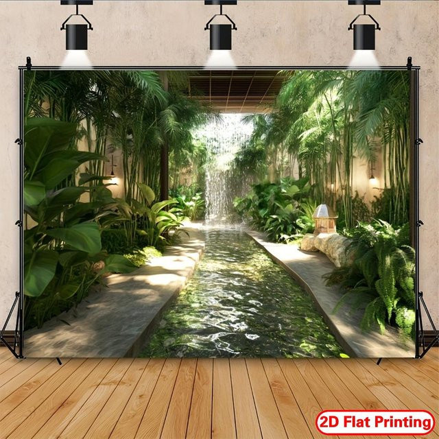 JMG Household Supplies Wandteppich Tropischer Wasserfall und Bambuswald als Natur-Dekoration für Wohnzimmer und Schlafzimmer, Grün, Breite: 150 cm, Höhe: 200 cm - Bild 1