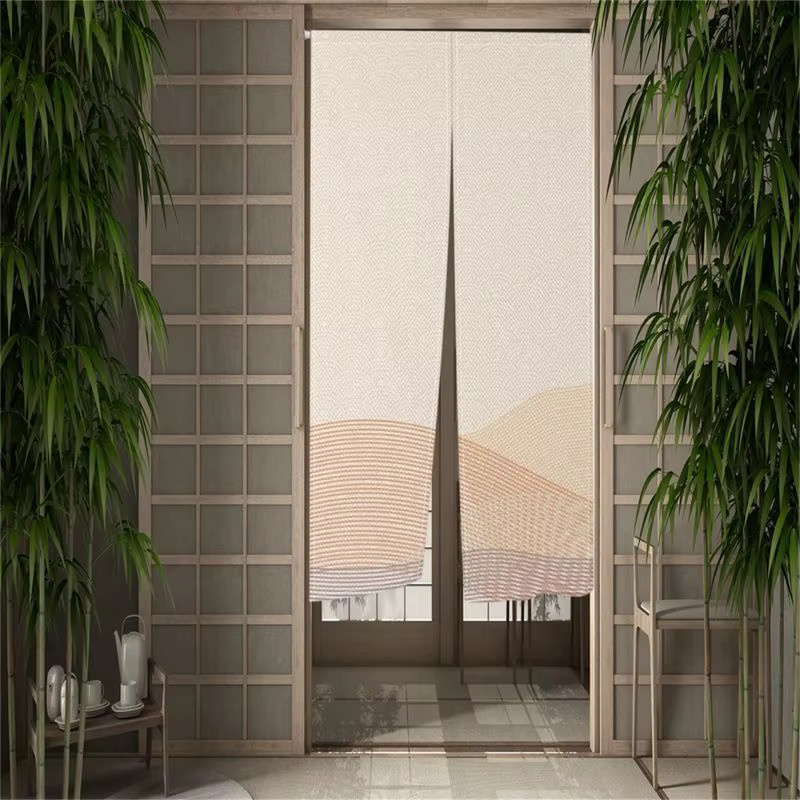 VIKAMA Noren-Vorhang im japanischen Stil, minimalistischer Türvorhang in Beige, semi-transparent, Breite: 90 cm, Höhe: 65 cm - Bild 2