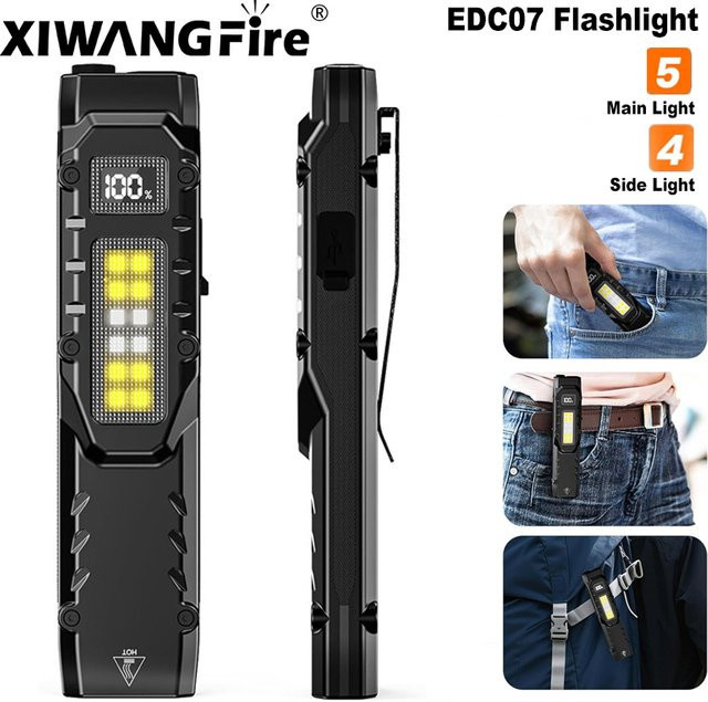 XIWANGFIRE EDC Taktische LED-Taschenlampe mit 1500 Lumen, USB-C wiederaufladbar, IPX5 wasserdicht, Schwarz - Bild 1