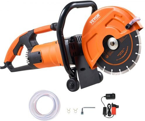 VEVOR Elektrische Betonsäge 230 mm, 2000 W Hochleistungs-Kreissäge für Stein und Ziegel, Nass- und Trockenschnitt mit Wasserpumpe und Sägeblatt, Farbe: Orange - Bild 1