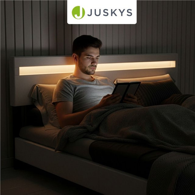 Juskys Polsterbett Paris Doppelbett mit LED Beleuchtung in Weiß, B: 180 cm, T: 200 cm - Bild 1