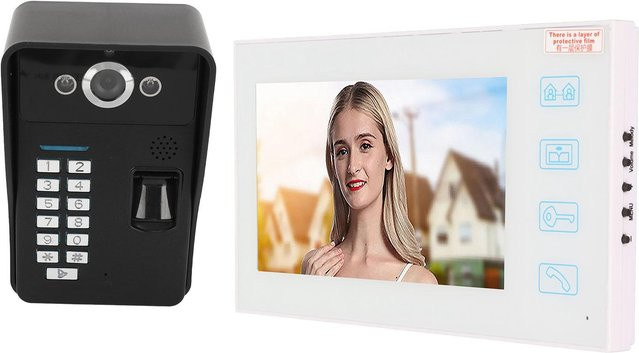 OutsideWorld Video-Gegensprechanlage mit 7 Zoll TFT Monitor, Fingerabdruckidentifikation und Passwort, Video-Türklingel in Weiß - Bild 1