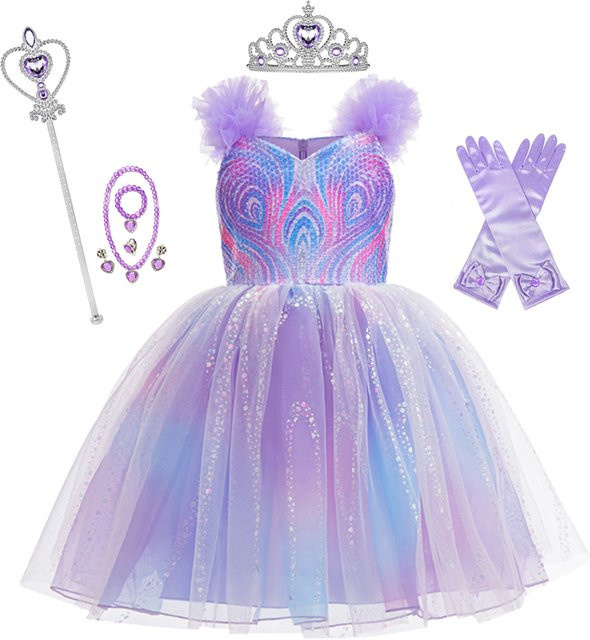 TONGTONGMI Prinzessin Hexe Cosplay Kostüm, Mädchen, Lila, Pailletten, Puffy Kleid - Bild 1
