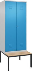 C+P Spind Classic PLUS Schwarz-Weiß-Spind mit Sitzbank, 2 Abteile, B/T/H: 212 x 80 x 81,5 cm, Sitzfläche aus Buche-Hartholz und Zylinderschloss - Bild 1